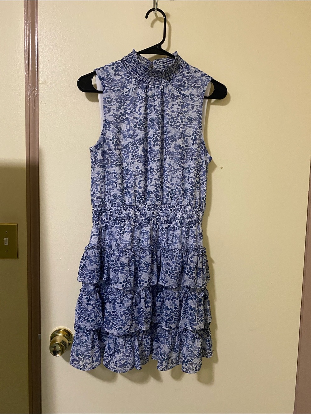 Smocked Neck Blue Floral Tiered Sundress